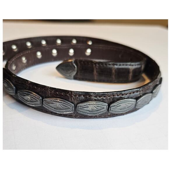 Crocodile Belt, Genuine Véritable Crocodile Leather 30 In, Silver Conchos/Buckle main image 9